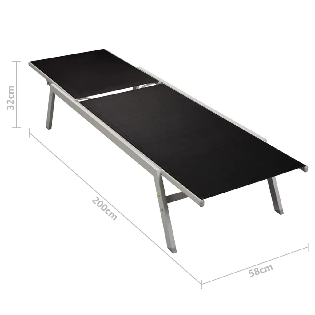 Sun Loungers 2 pcs with Table Steel and Textilene Black Price