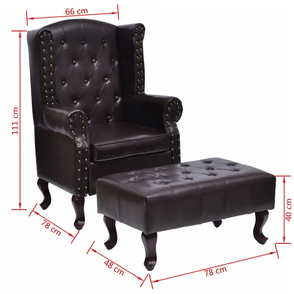 Armchair with Footstool Dark Brown Faux Leather Price