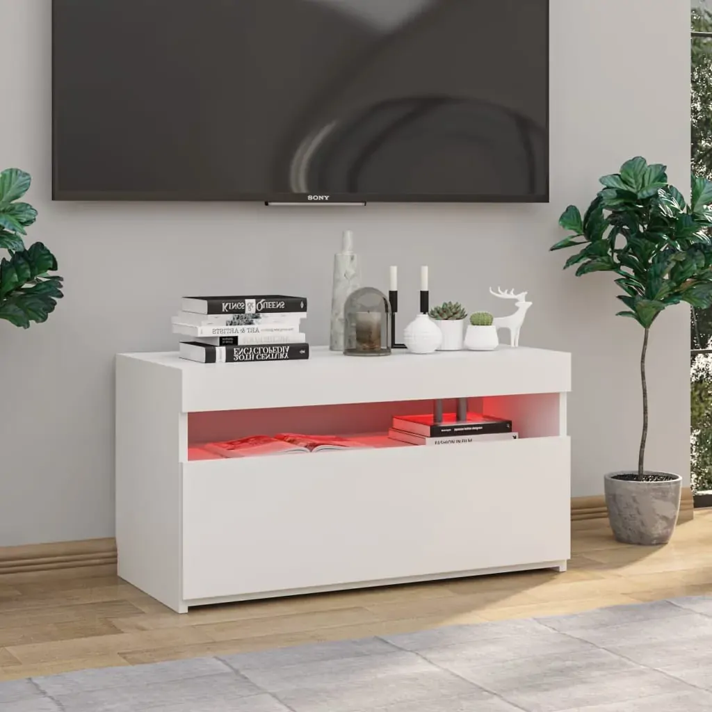 TV Cabinet with LED Lights High Gloss White 75x35x40 cm Price
