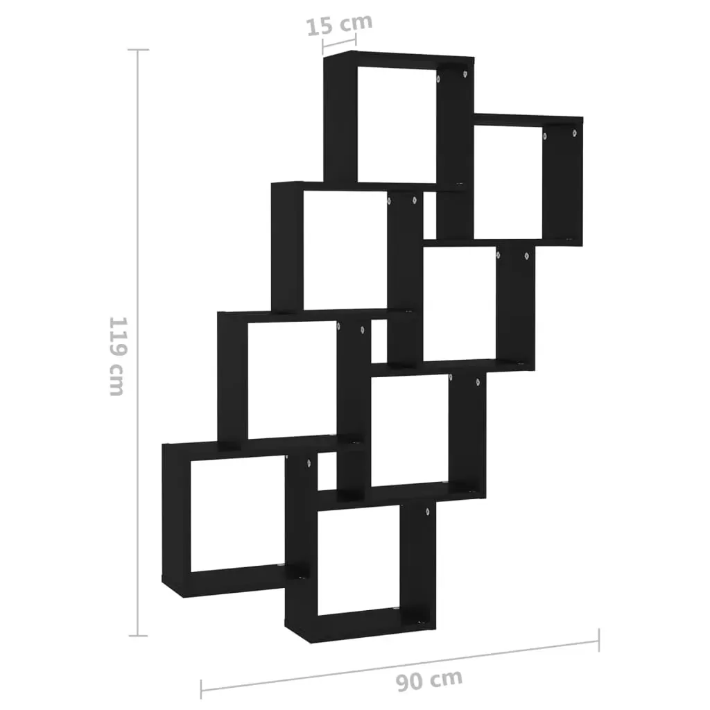 Wall Cube Shelf Black 90x15x119 cm Engineered Wood Price