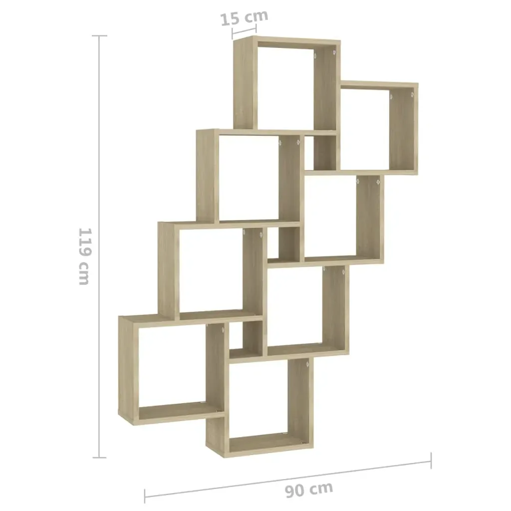 Wall Cube Shelf Sonoma Oak 90x15x119 cm Engineered Wood Price
