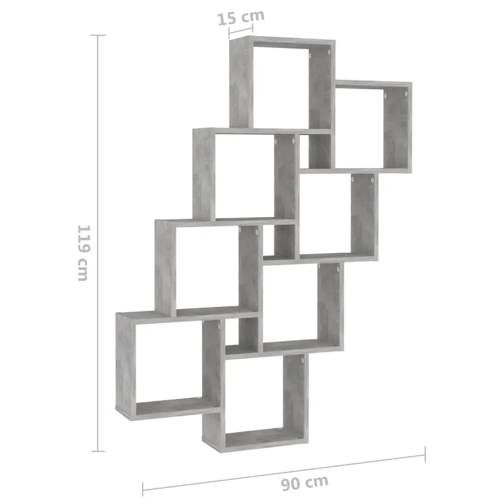 Wall Cube Shelf Concrete Grey 90x15x119 cm Engineered Wood Price
