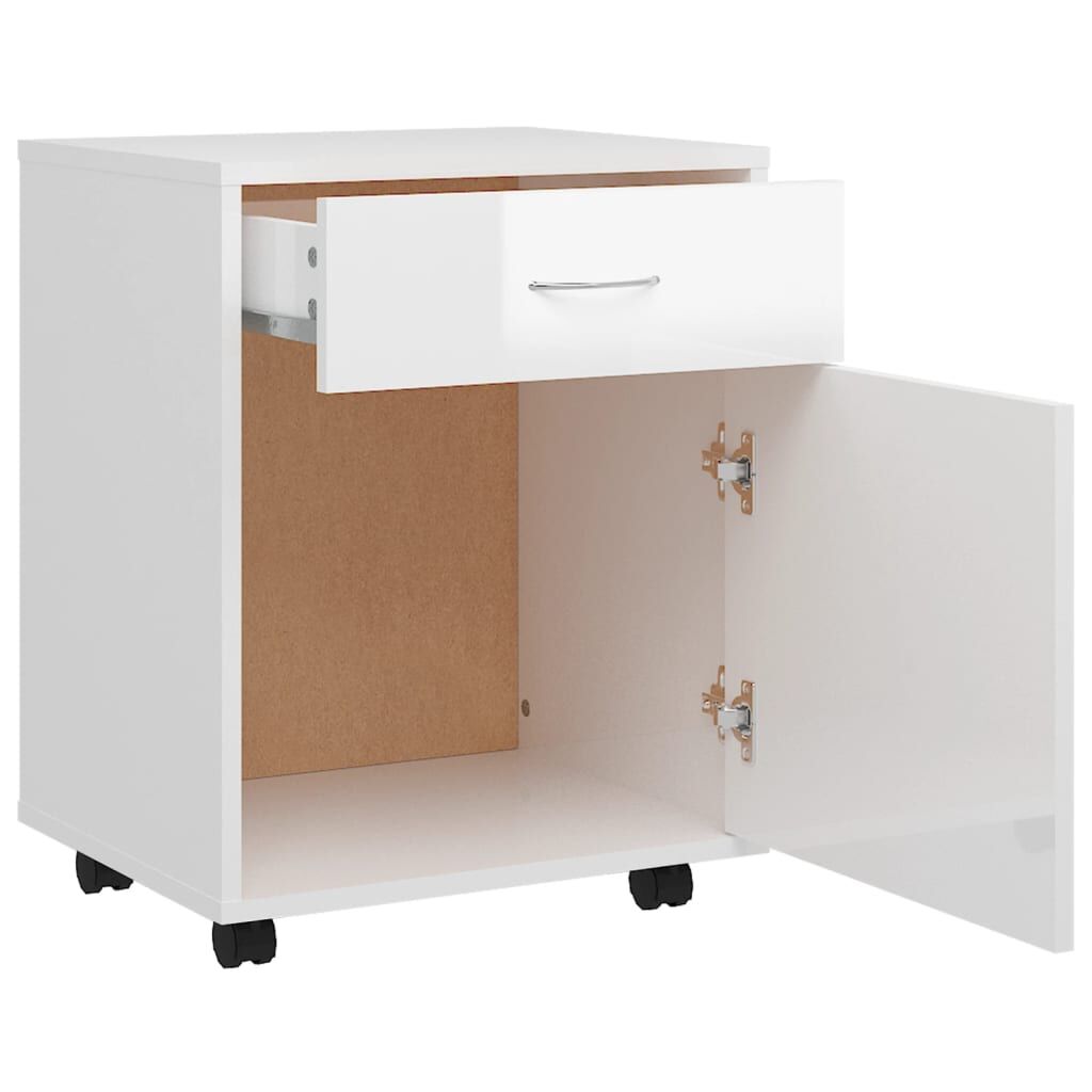 Rolling Cabinet High Gloss White 45x38x54 cm Engineered Wood Price