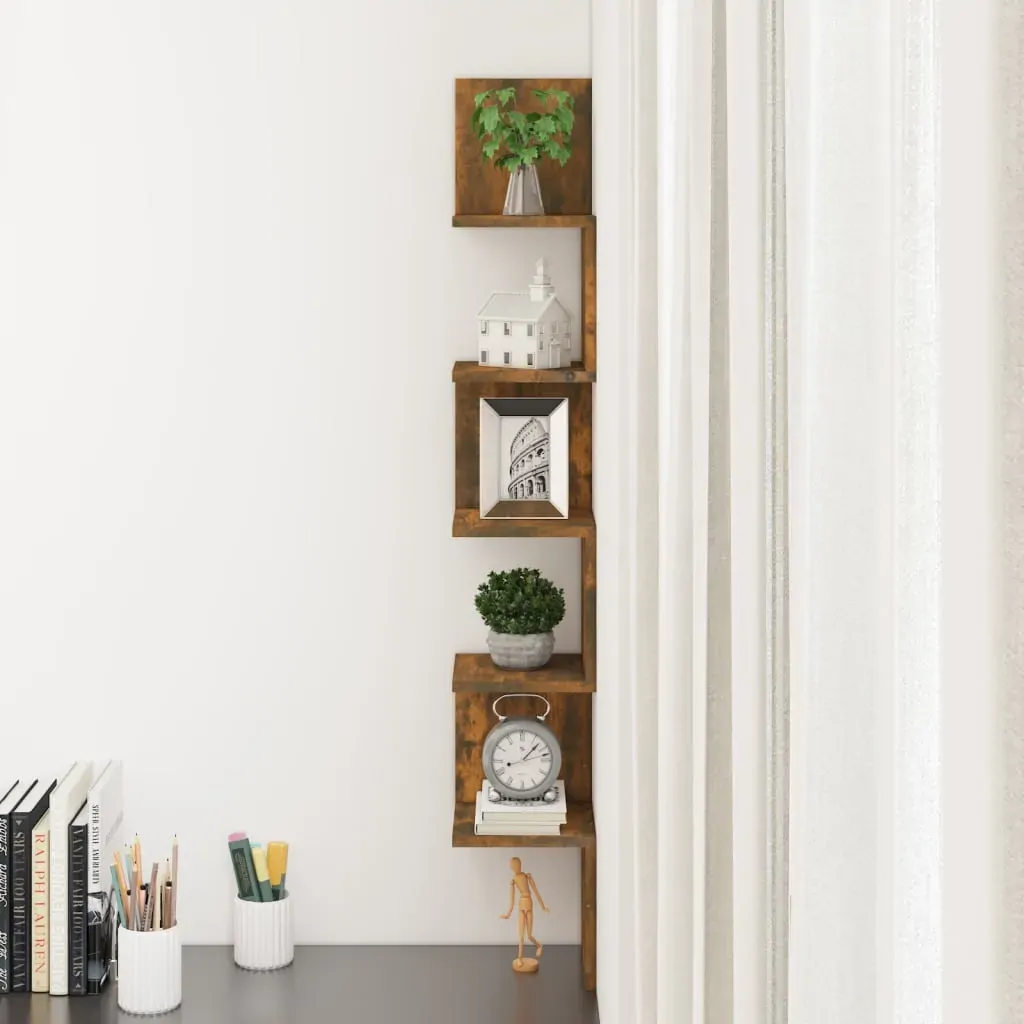 Wall Corner Shelf Smoked Oak 20x20x127.5 cm Engineered Wood Price