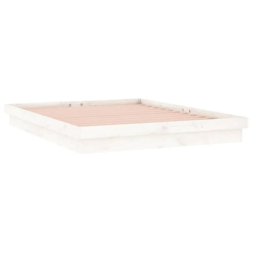 LED Bed Frame without Mattress White 135x190 cm Solid Wood Price