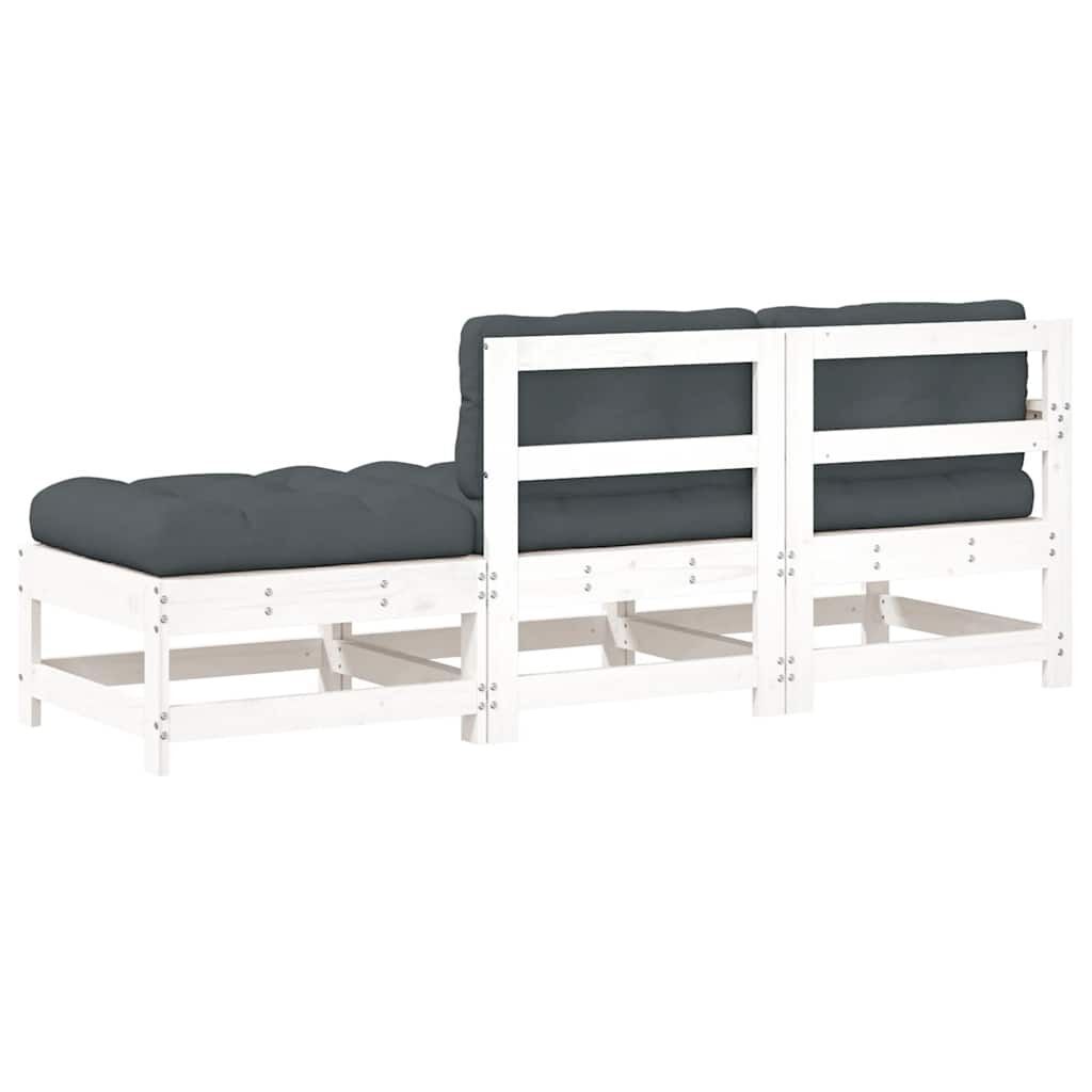 3 Piece Garden Lounge Set with Cushions White Solid Wood Price