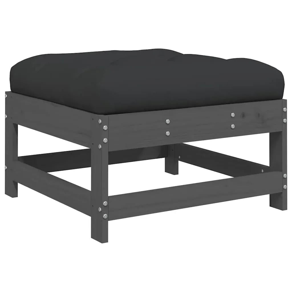 3 Piece Garden Lounge Set with Cushions Grey Solid Wood Price