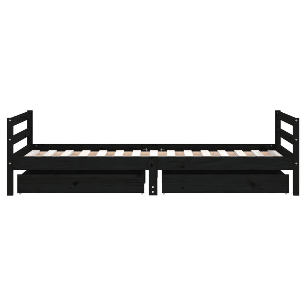 Kids Bed Frame with Drawers Black 90x190 cm Solid Wood Pine Price