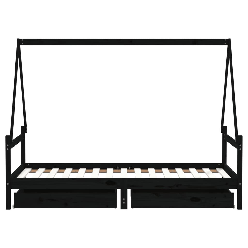 Kids Bed Frame with Drawers Black 90x190 cm Solid Wood Pine Price