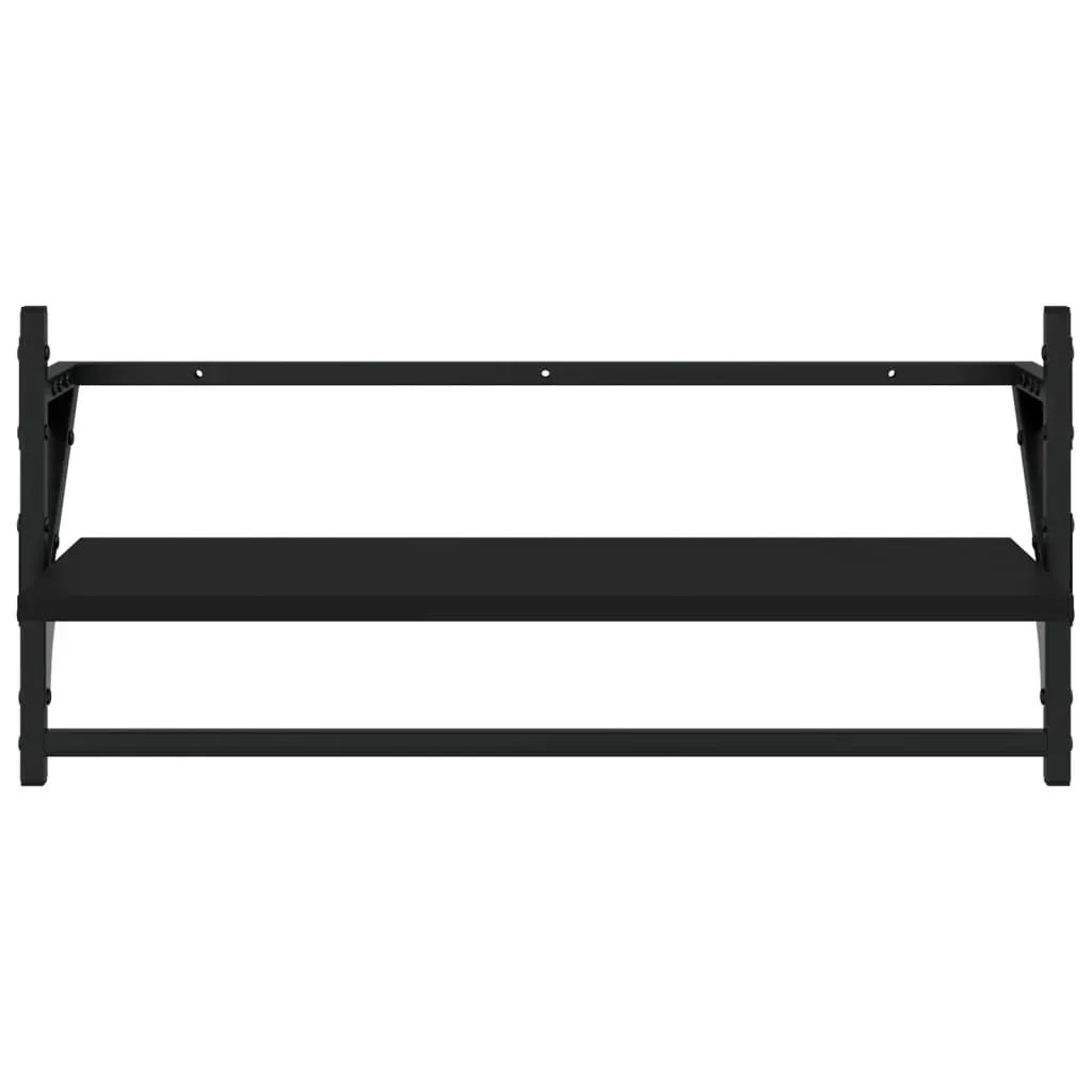 4 Piece Wall Shelf Set with Bars Black Engineered Wood Price