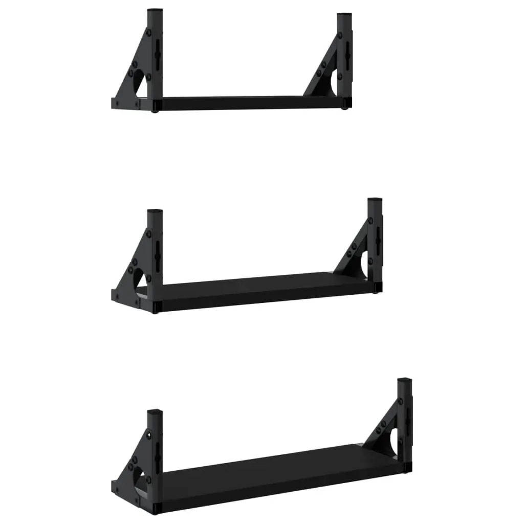 3 Piece Wall Shelf Set Black Engineered Wood Price