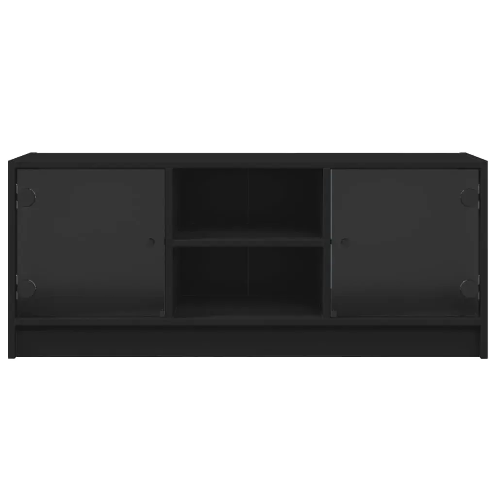 TV Cabinet with Glass Doors Black 102x37x42 cm Price
