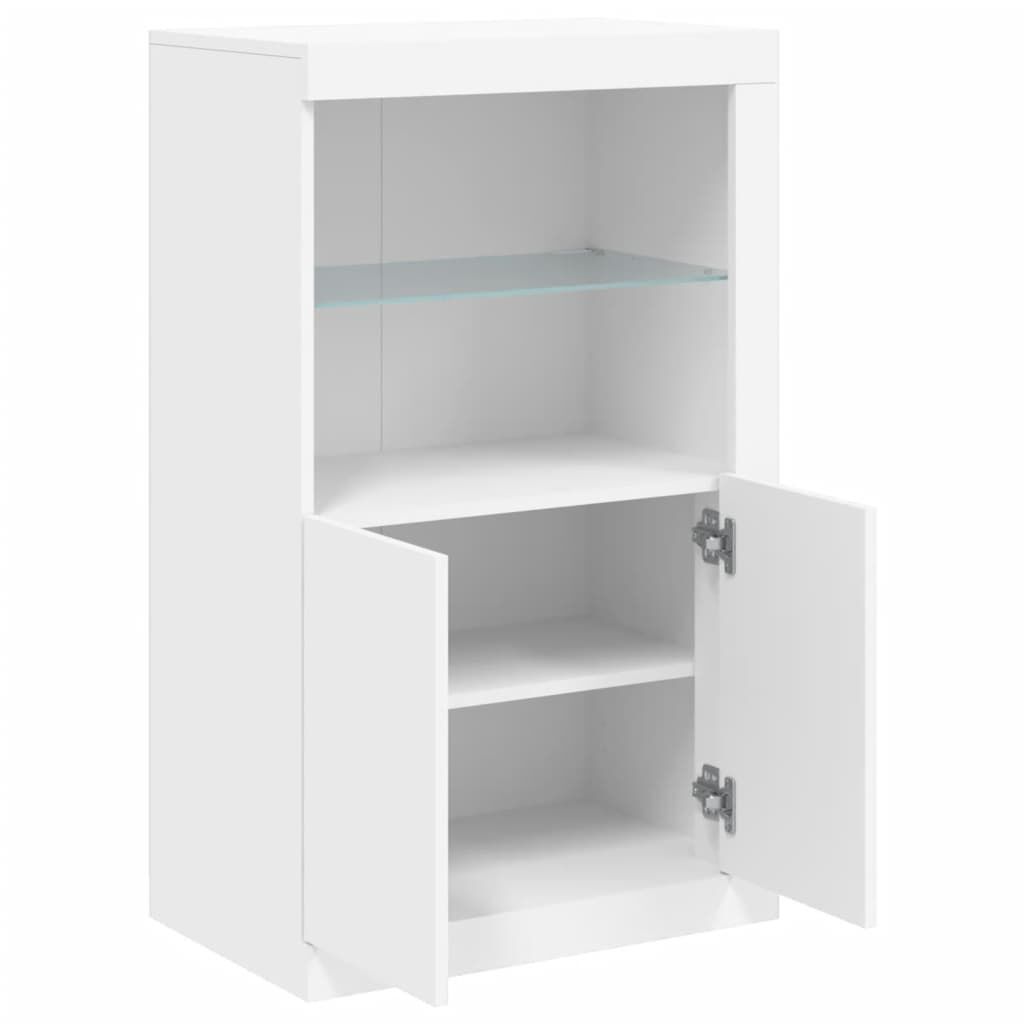 Side Cabinet with LED Lights White Engineered Wood Price