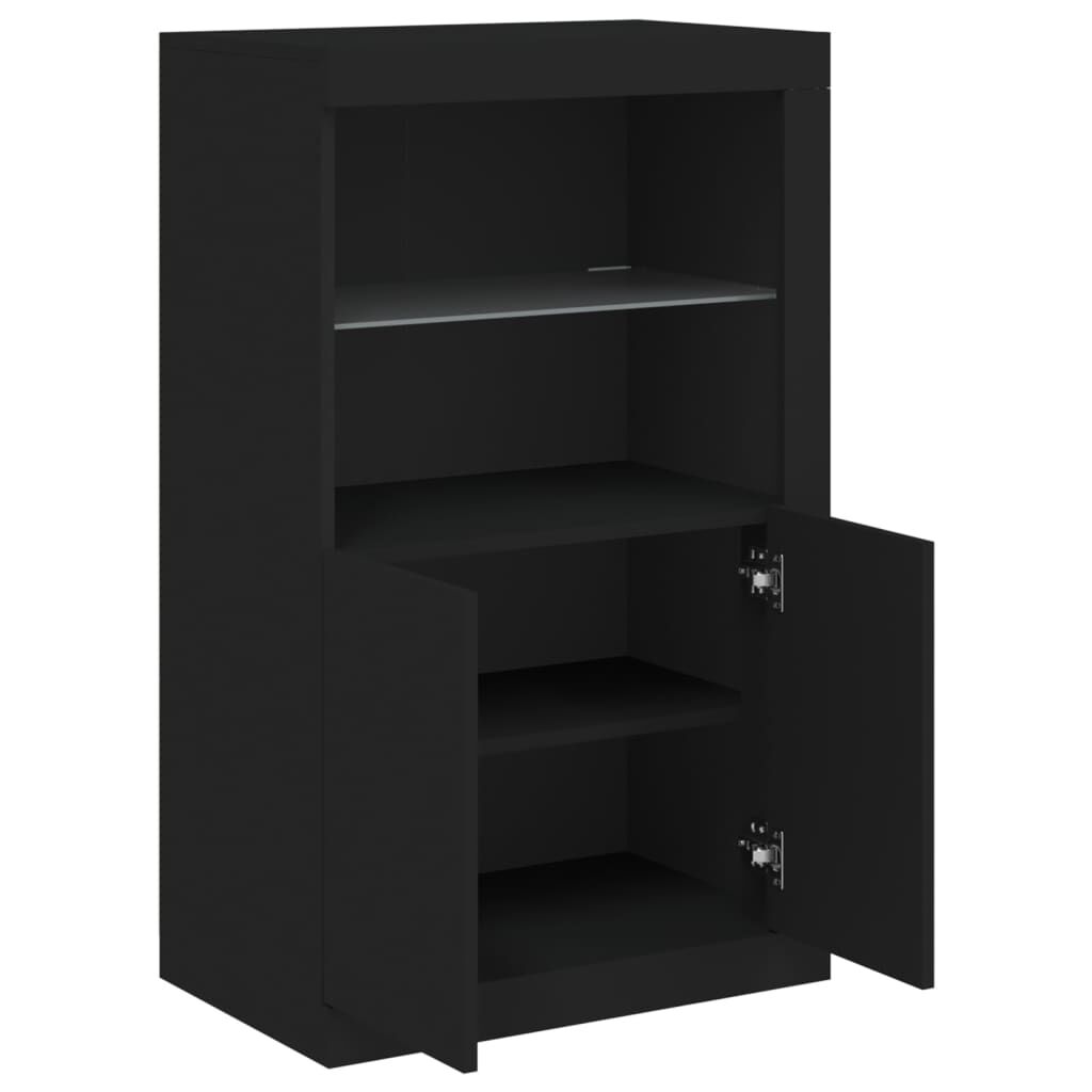Side Cabinet with LED Lights Black Engineered Wood Price