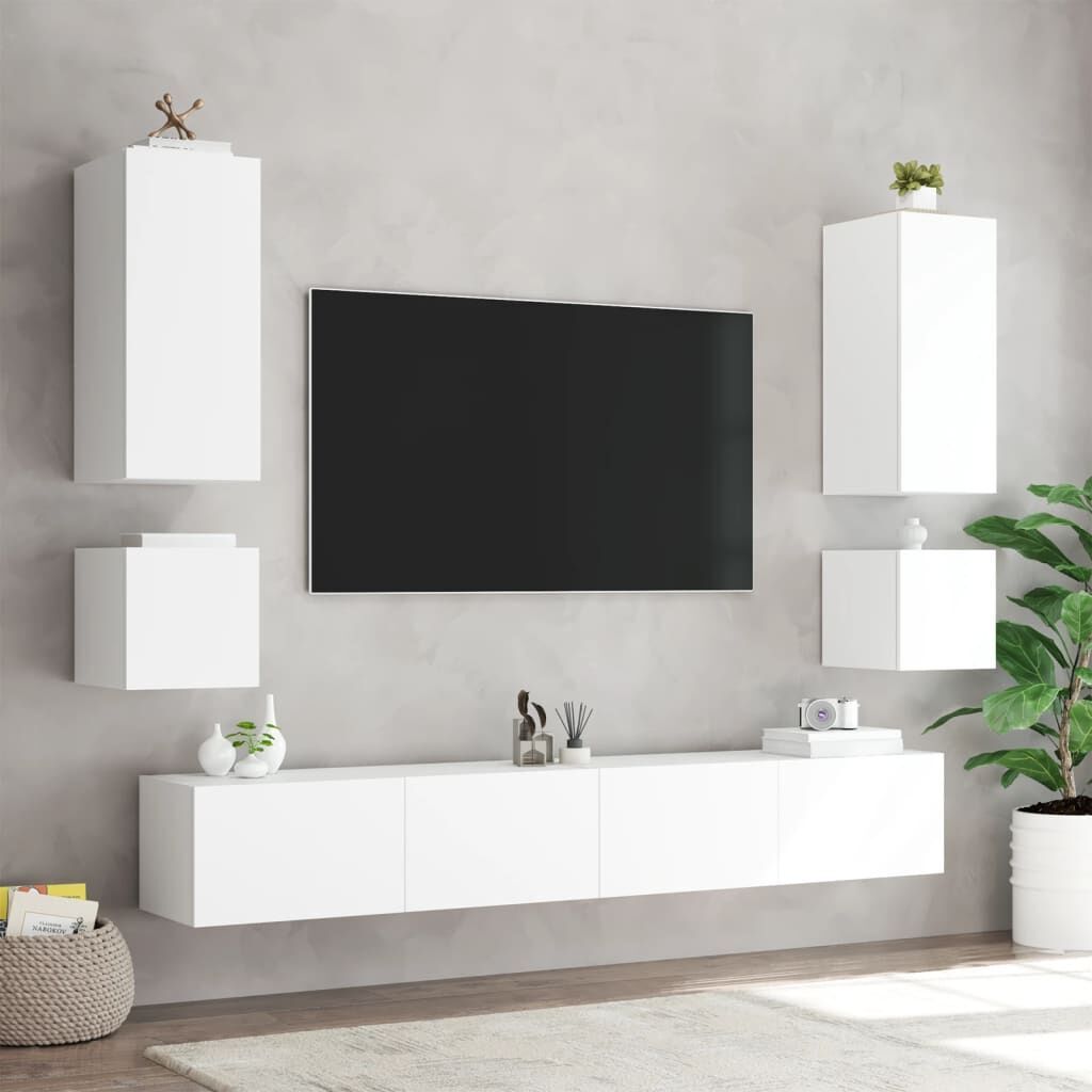 TV Wall Cabinet with LED Lights White 100x35x31 cm Price