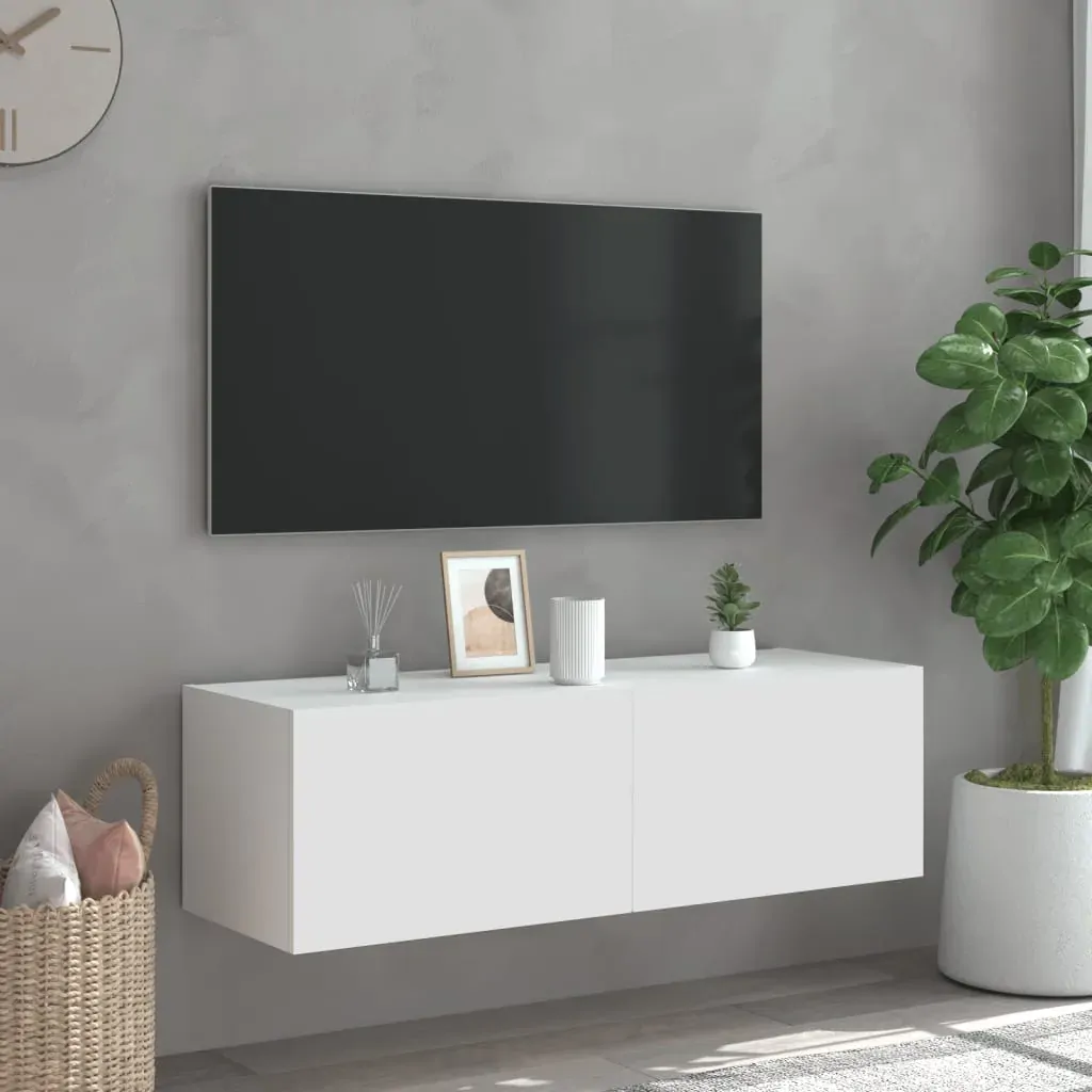 TV Wall Cabinet with LED Lights White 100x35x31 cm Price