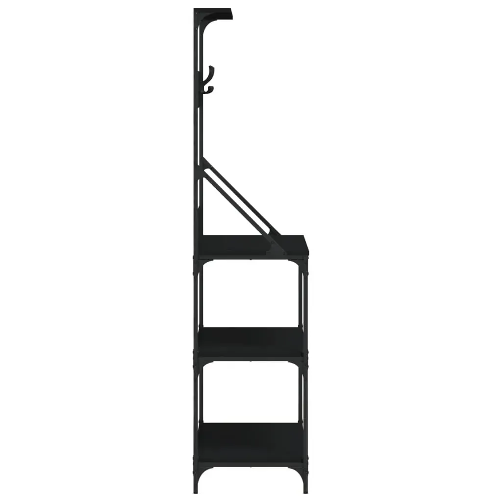 Baker's Rack with Hooks 4-Tier Black Engineered Wood Price