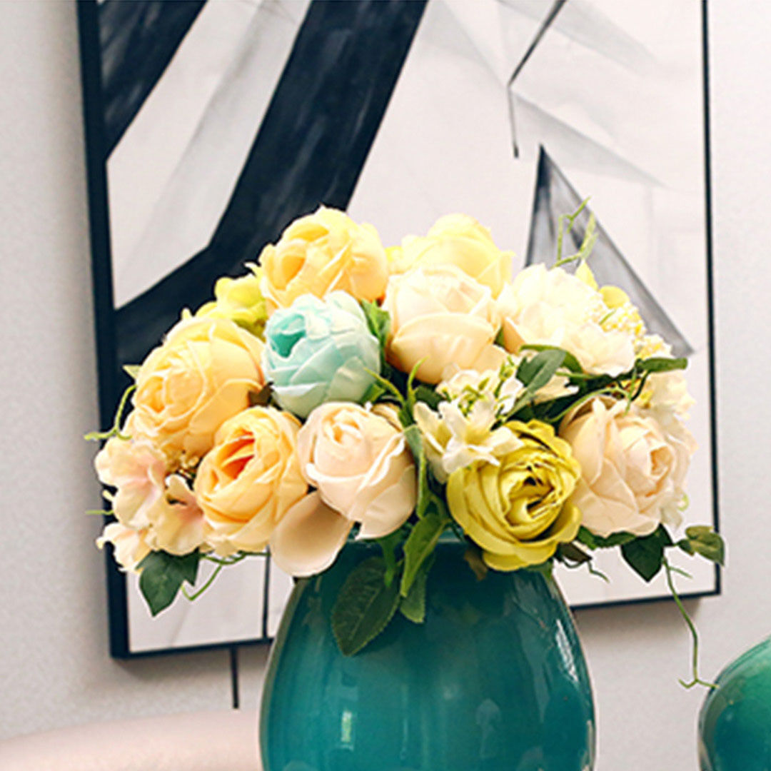 3pcs artificial silk with 15 heads flower fake rose bouquet table decor white Price