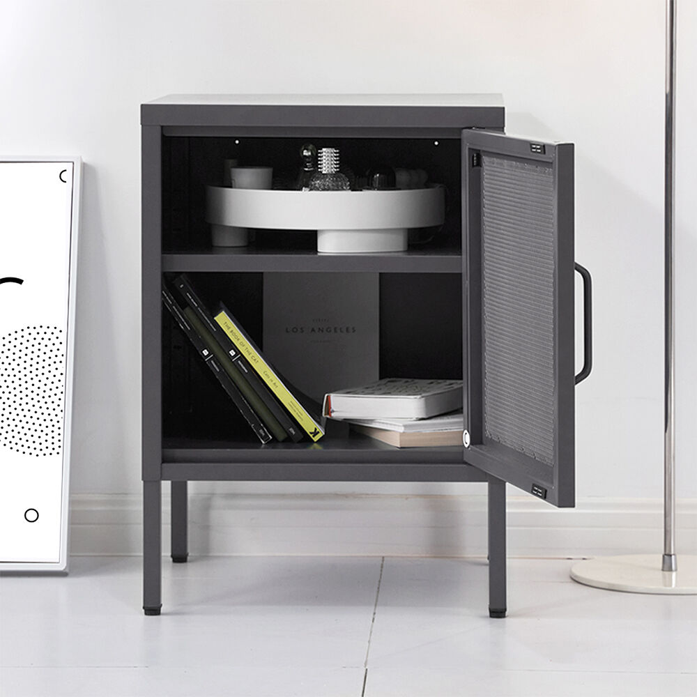 ArtissIn Bedside Table Mesh Door Cabinet - Black Price