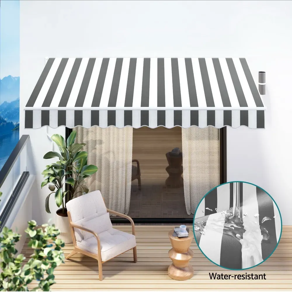 Instahut Retractable Folding Arm Awning Manual Sunshade 3Mx2.5M Grey White Price