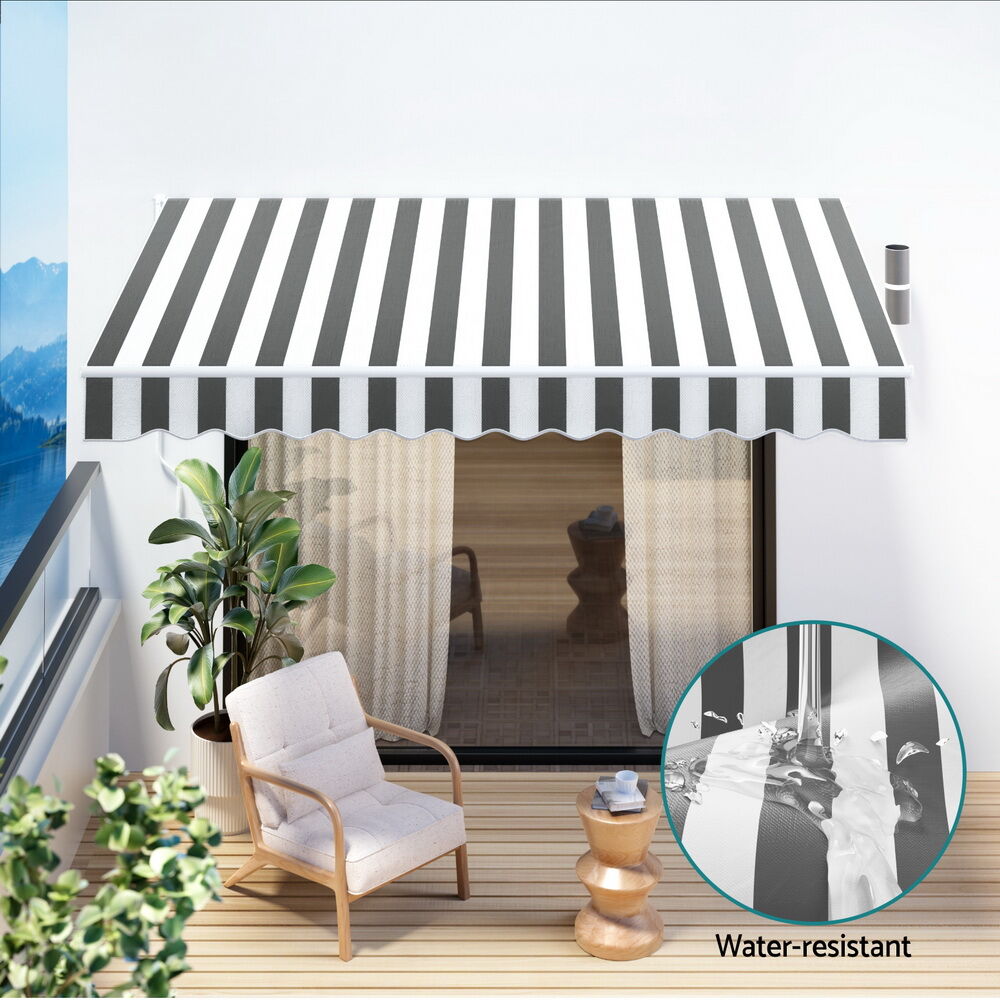 Instahut Retractable Folding Arm Awning Manual Sunshade 4Mx3M Grey White Price