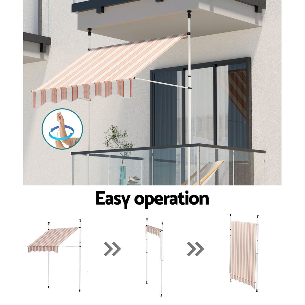 Window Fixed Pivot Arm Awning Outdoor Door Canopy 2X1.8M Beige/Brown Price