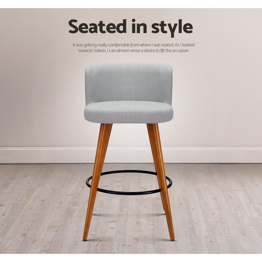 Artiss 2x Bar Stools Linen Padded Wooden Grey Price