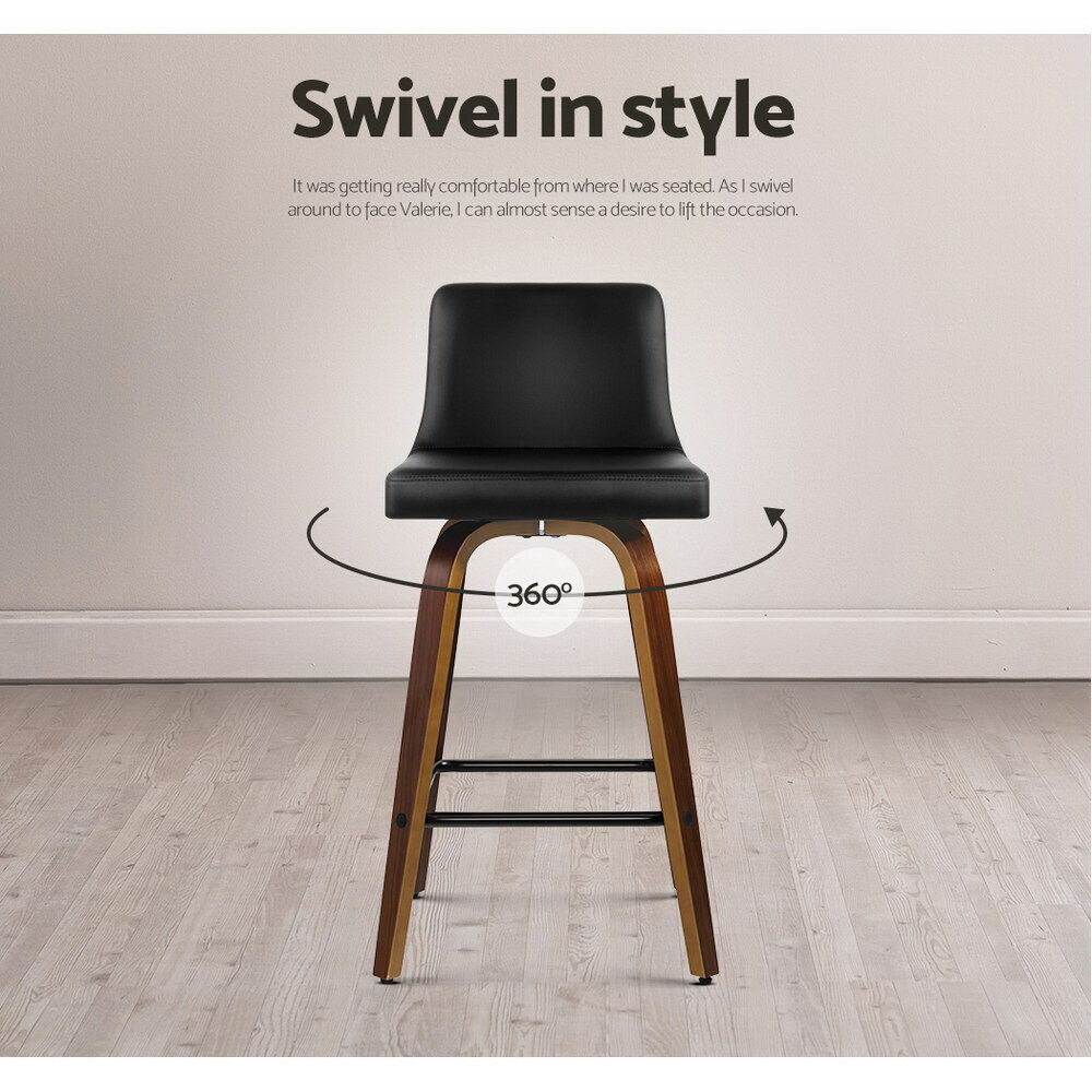 Artiss 2x Bar Stools Swivel Leather Padded Wooden Price