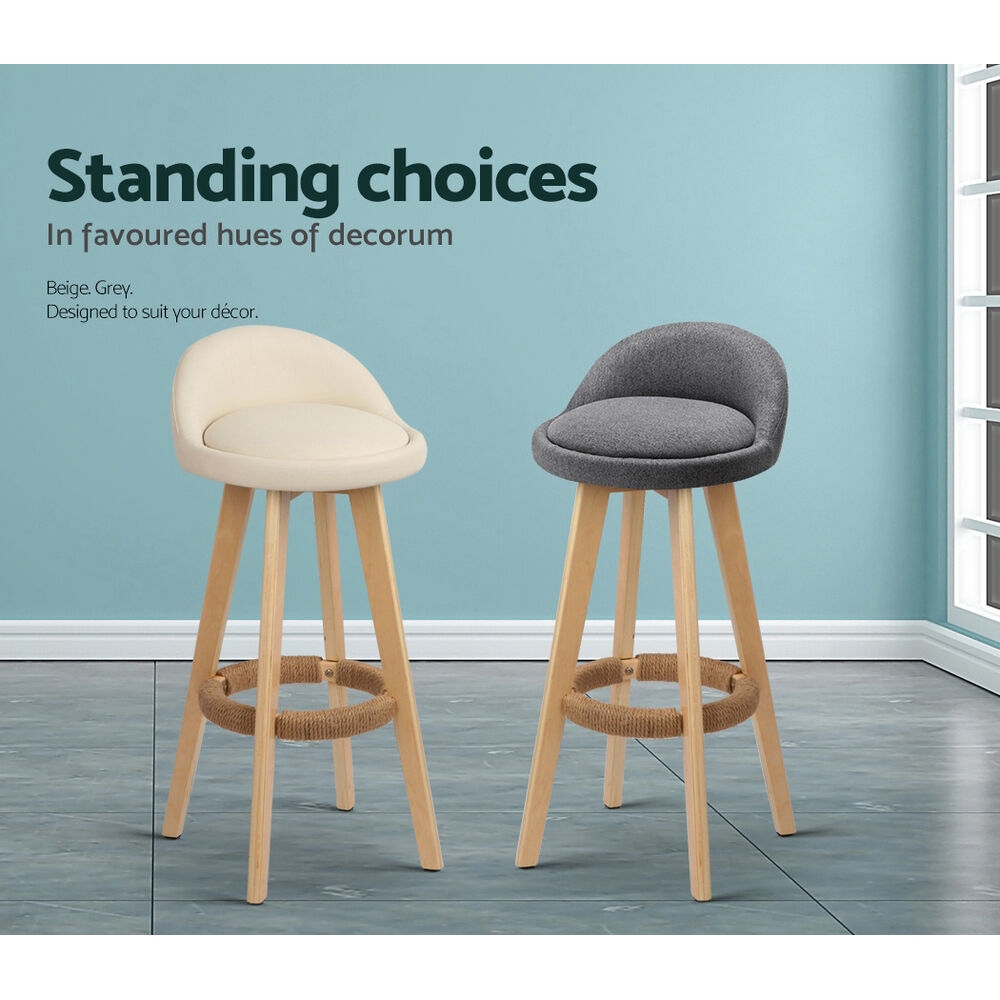 Artiss 2x Bar Stools Padded Leather Wooden Beige Price