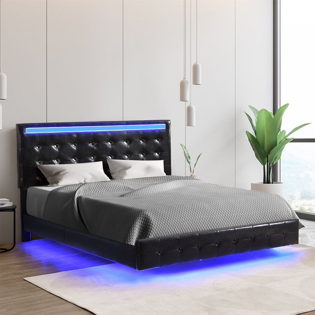 Levede Floating Bed Frame Double with Headboard LED Lights Mattress Base Price