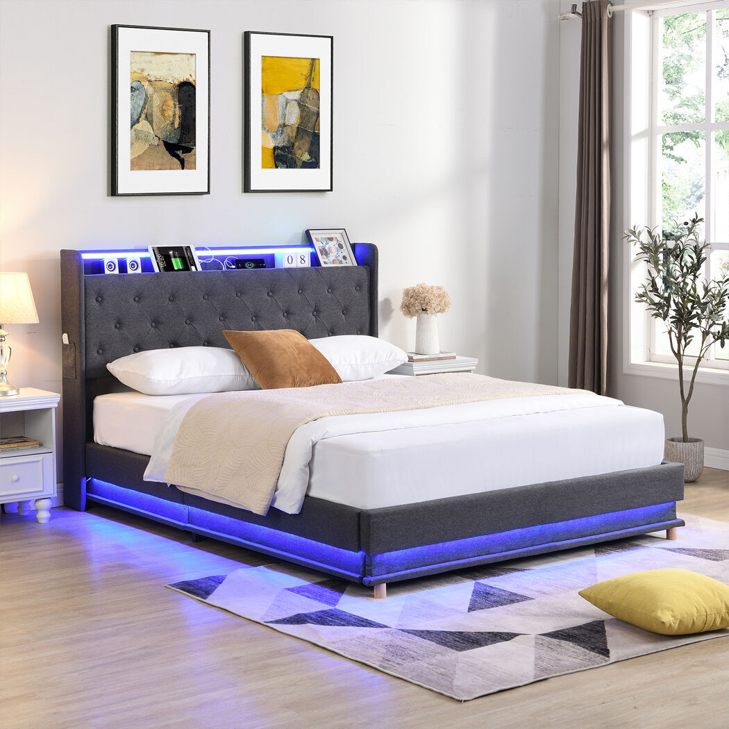 levede queen bed frame gas lift led light Price