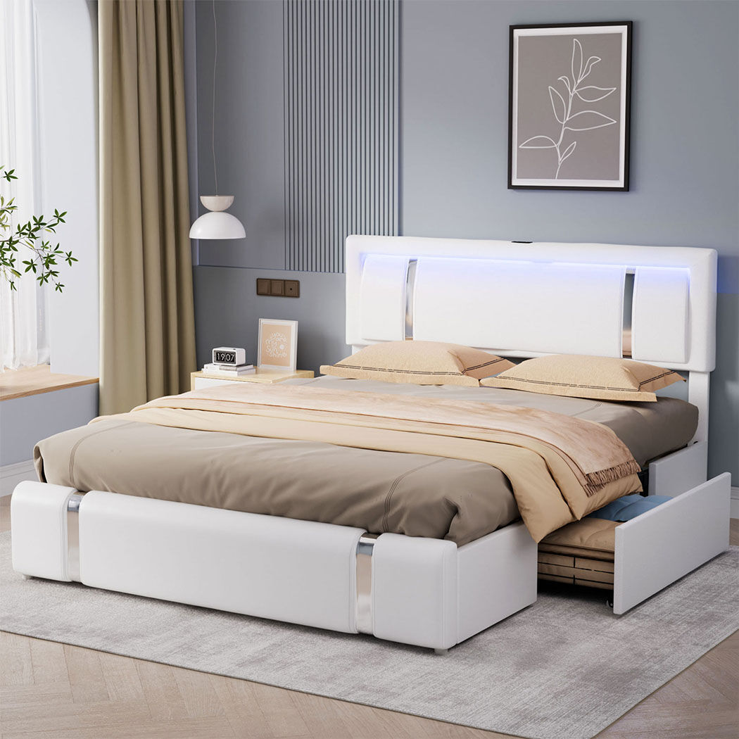 levede double bed frame with adjustable headboard white Price