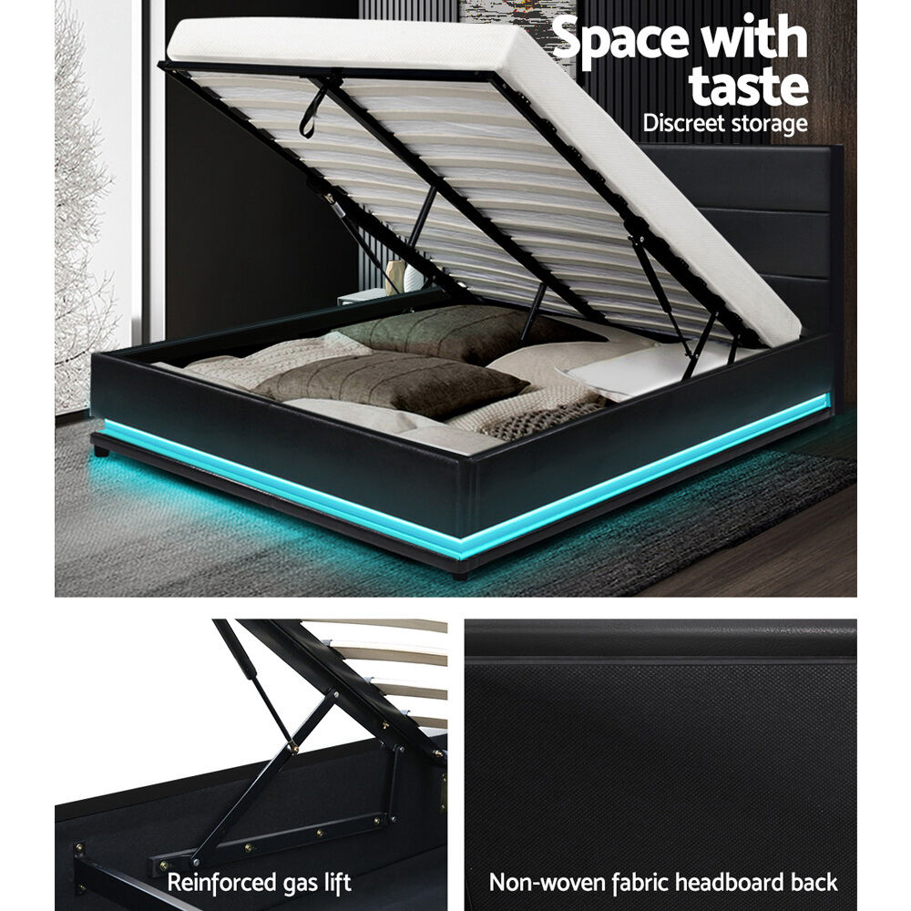 Artiss Bed Frame Double Size LED Gas Lift Black LUMI Price
