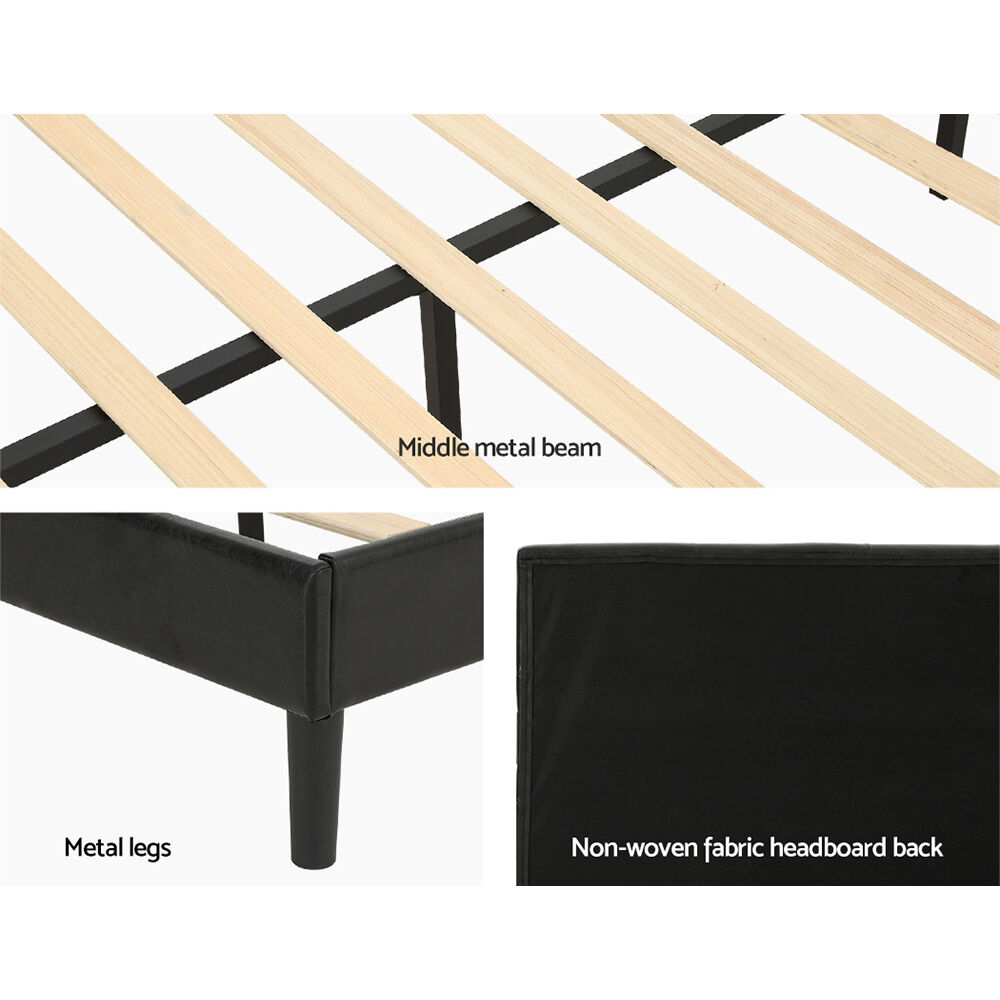 Bed Frame Queen Bed Base w LED Lights Charge Ports Black Leather RAVI Price