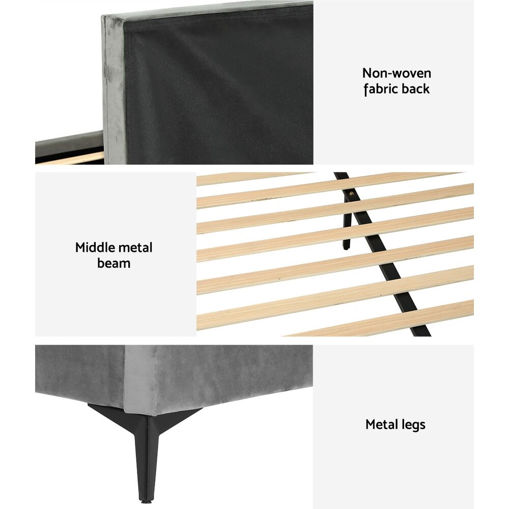 Bed Frame Queen Size Bed Base w Oversized Headboard Velvet Fabric Grey Price
