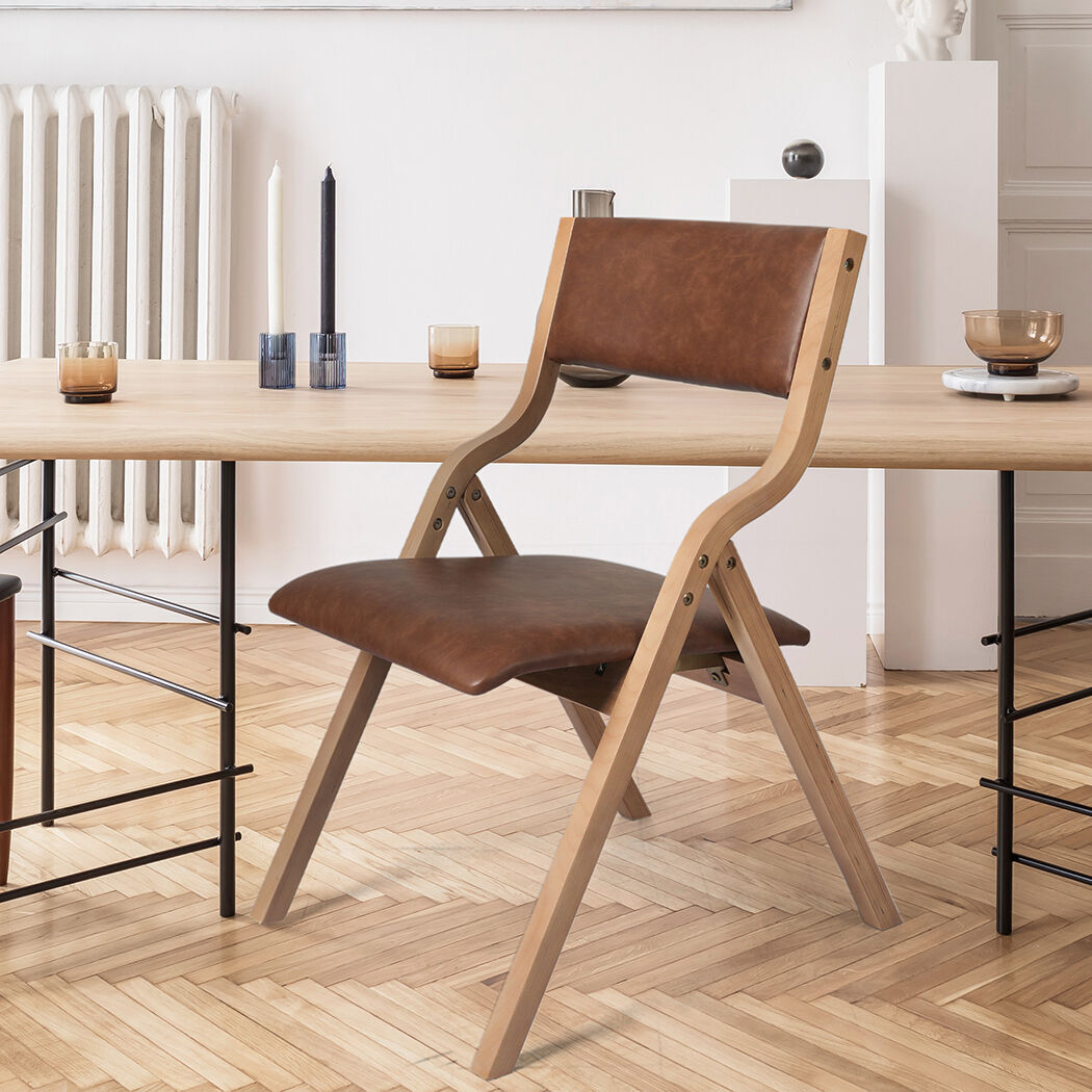2x Dining Chairs Foldable PU Brown Price