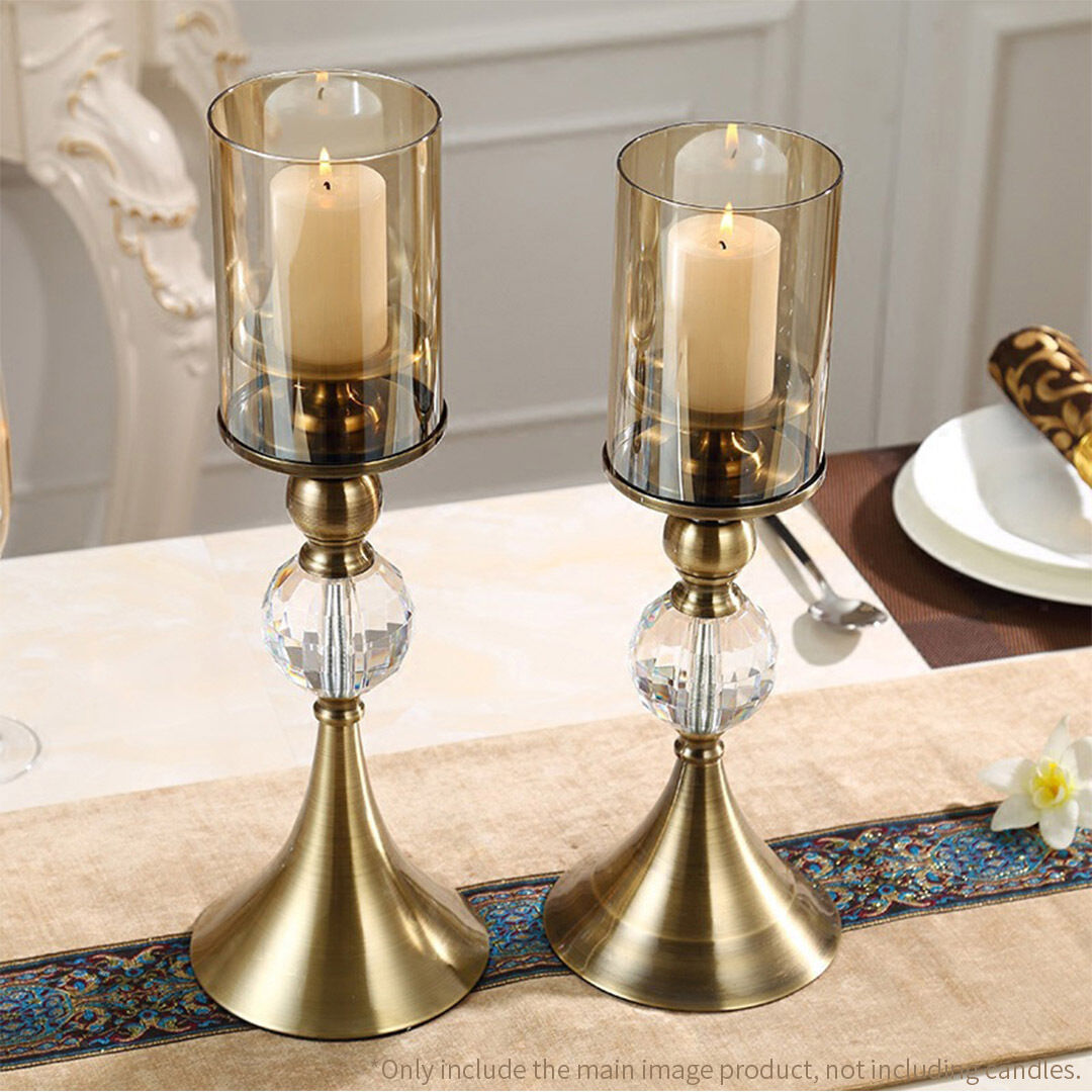 37cm 34cm glass candle holder candle stand glass metal with candle set Price