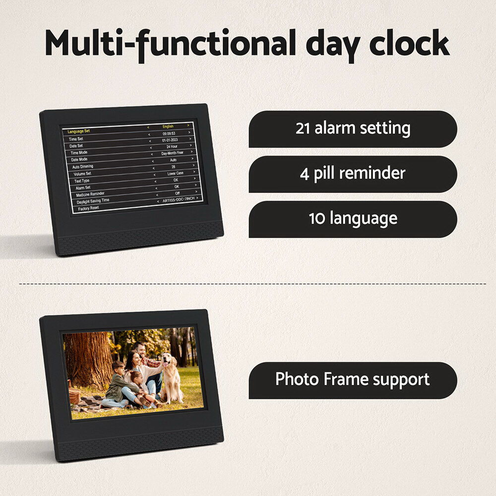 7" Digital Day Clock Calendar Alarm Black Price