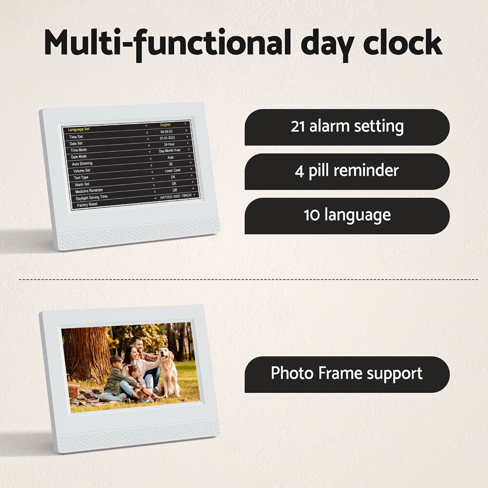 7" Digital Day Clock Calendar Alarm White Price
