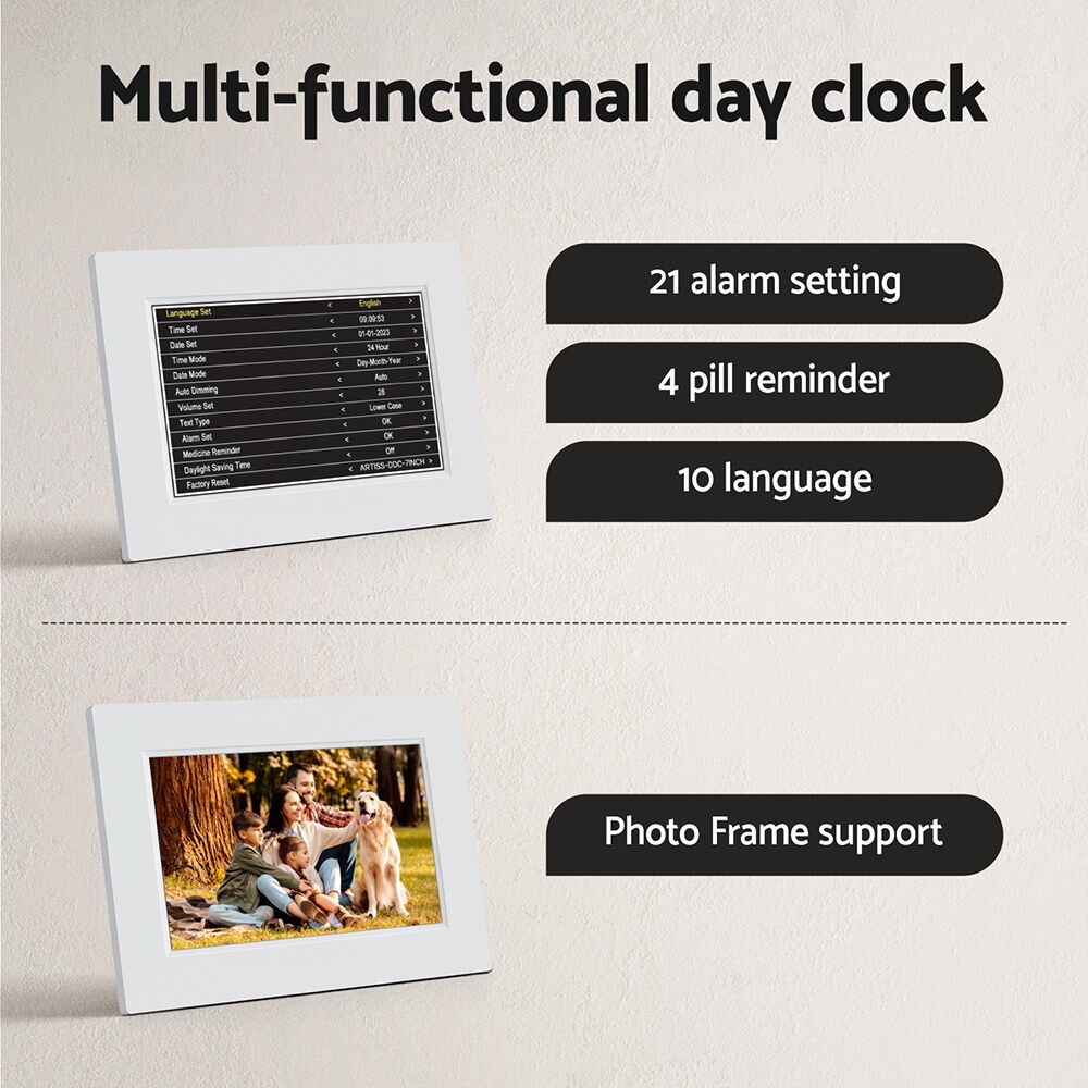 8" Digital Day Clock Calendar Alarm White Price