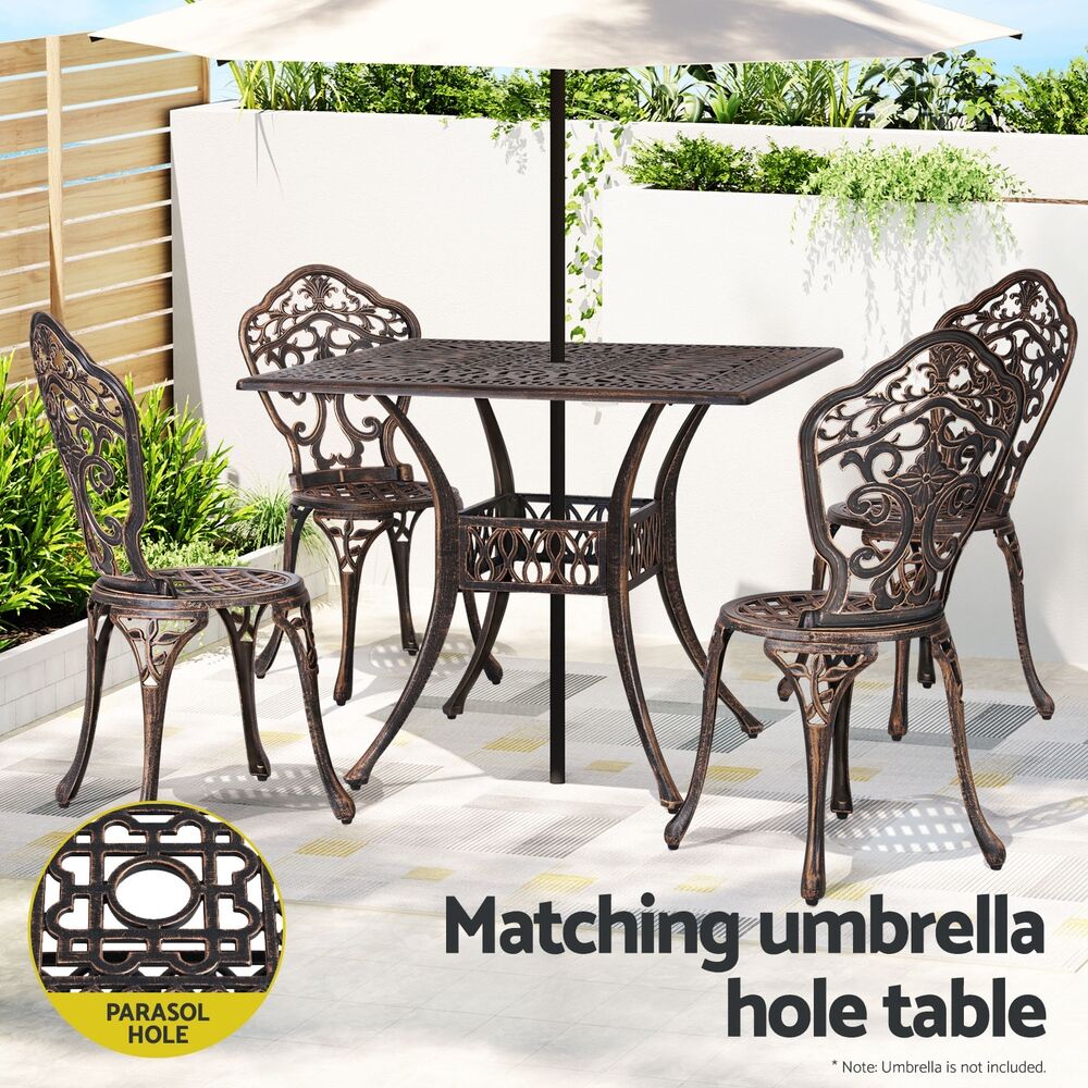 Gardeon Outdoor Dining Set 5 Piece Chairs Table Cast Aluminum Patio Brown Price