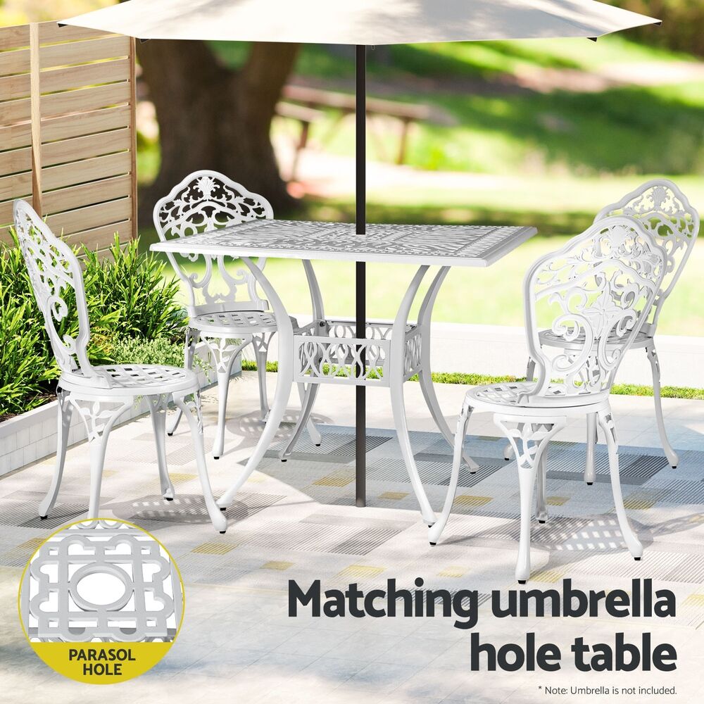 Gardeon Outdoor Dining Set 5 Piece Chairs Table Cast Aluminum Patio White Price