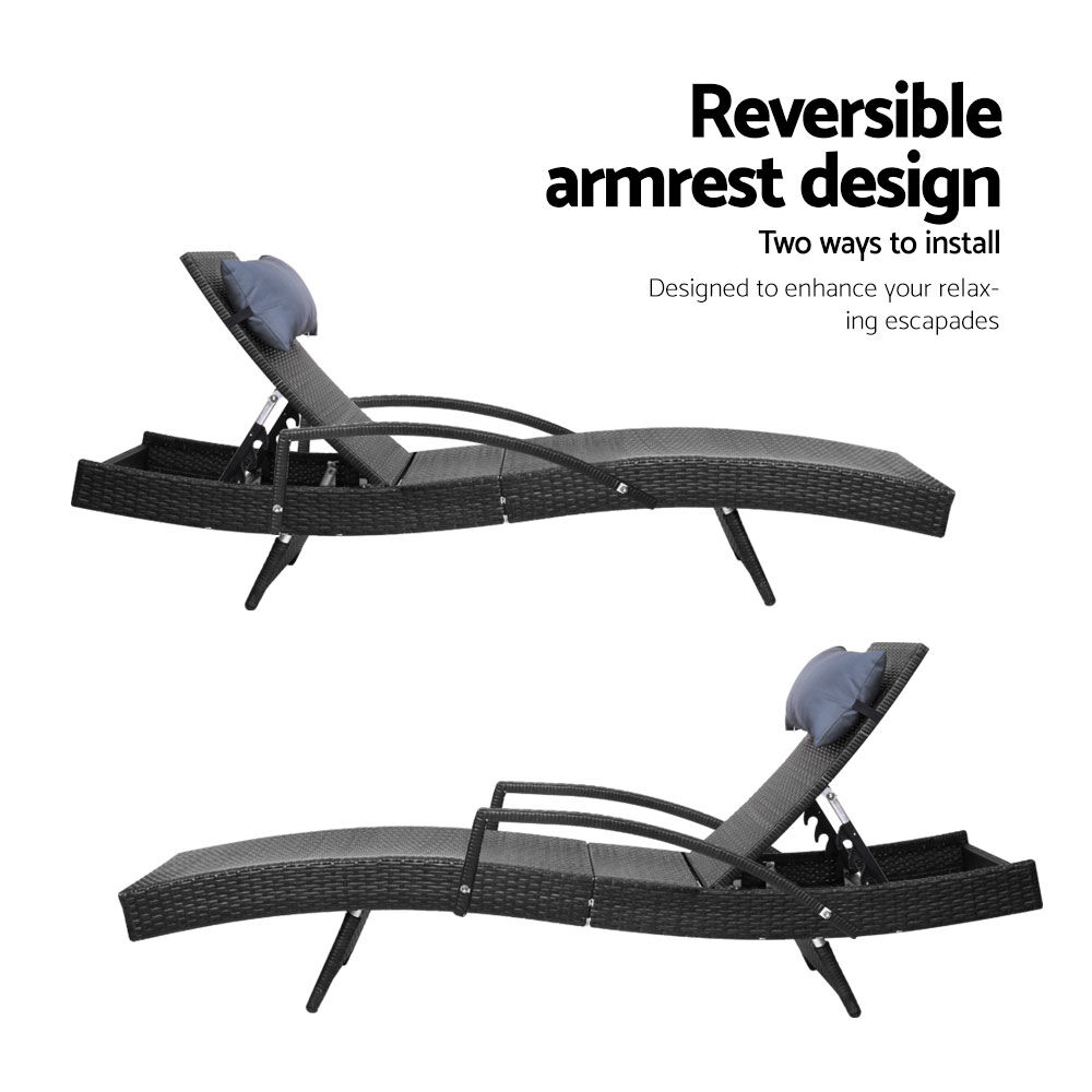 Gardeon Sun Lounge Wicker Lounger Outdoor Furniture Beach Chair Armrest Adjustable Black Price