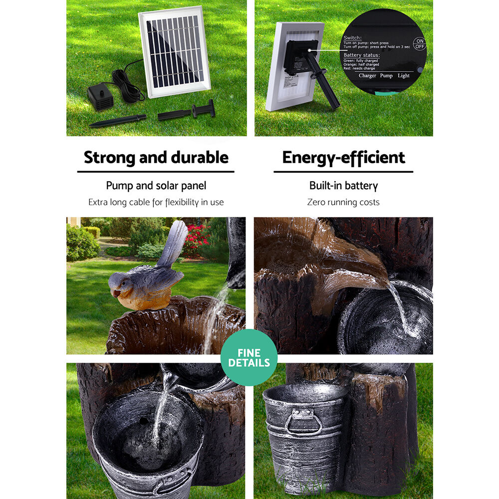 Gardeon Solar Water Feature Cascading Fountain 3-Tier Bucket LED light Bird 76CM Price