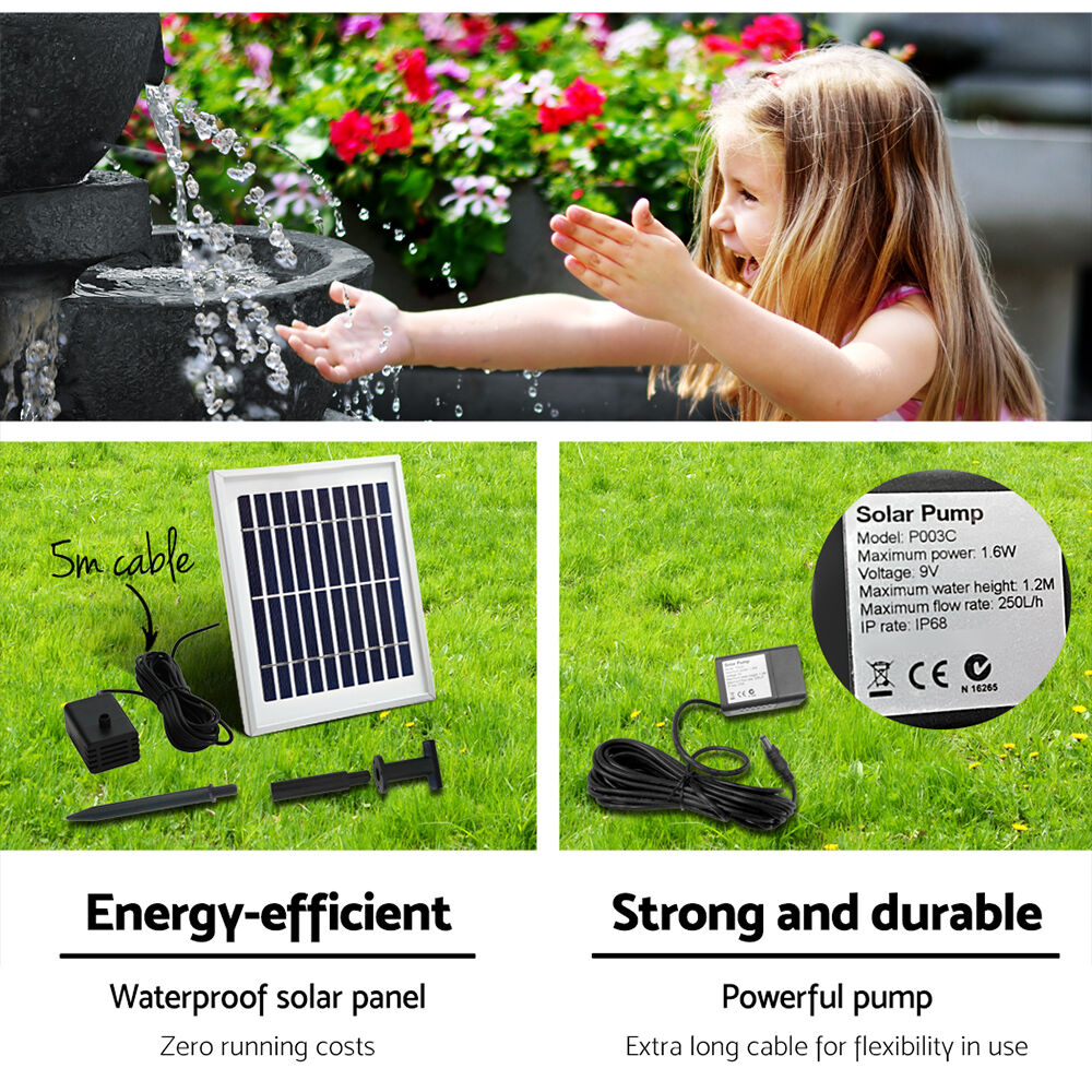 Gardeon Solar Water Feature Cascading Fountain 3-Tier Bowl LED Lights 60CM Blue Price
