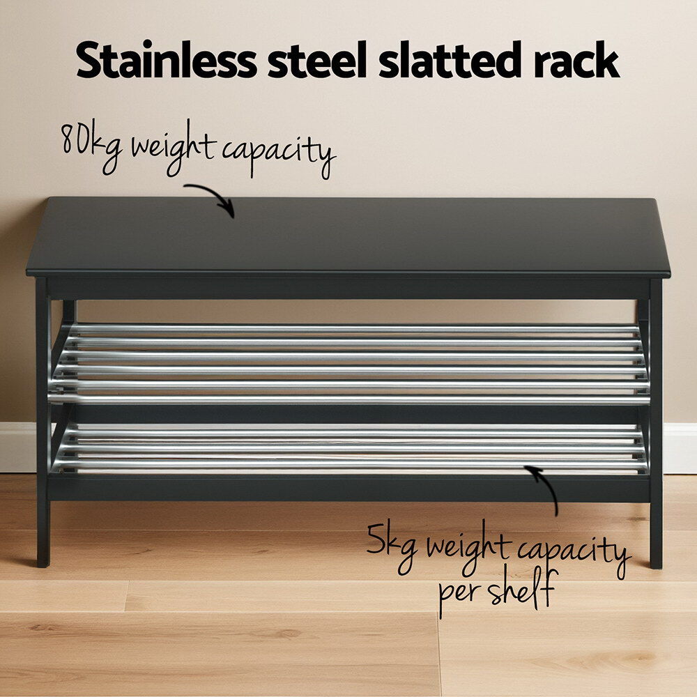 Artiss Shoe Rack Cabinet Bamboo Bench 10 Paris Black Price