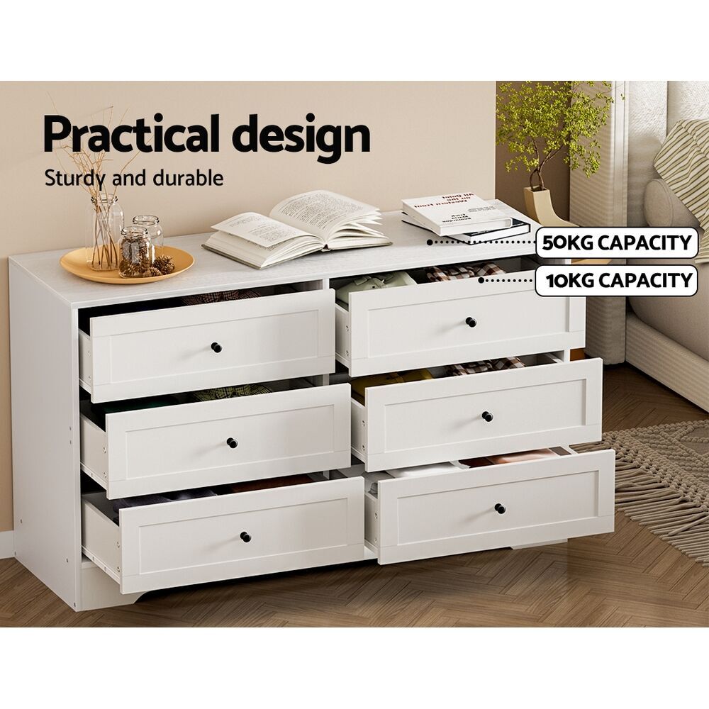 Artiss 6 Chest of Drawers - LEIF White Price