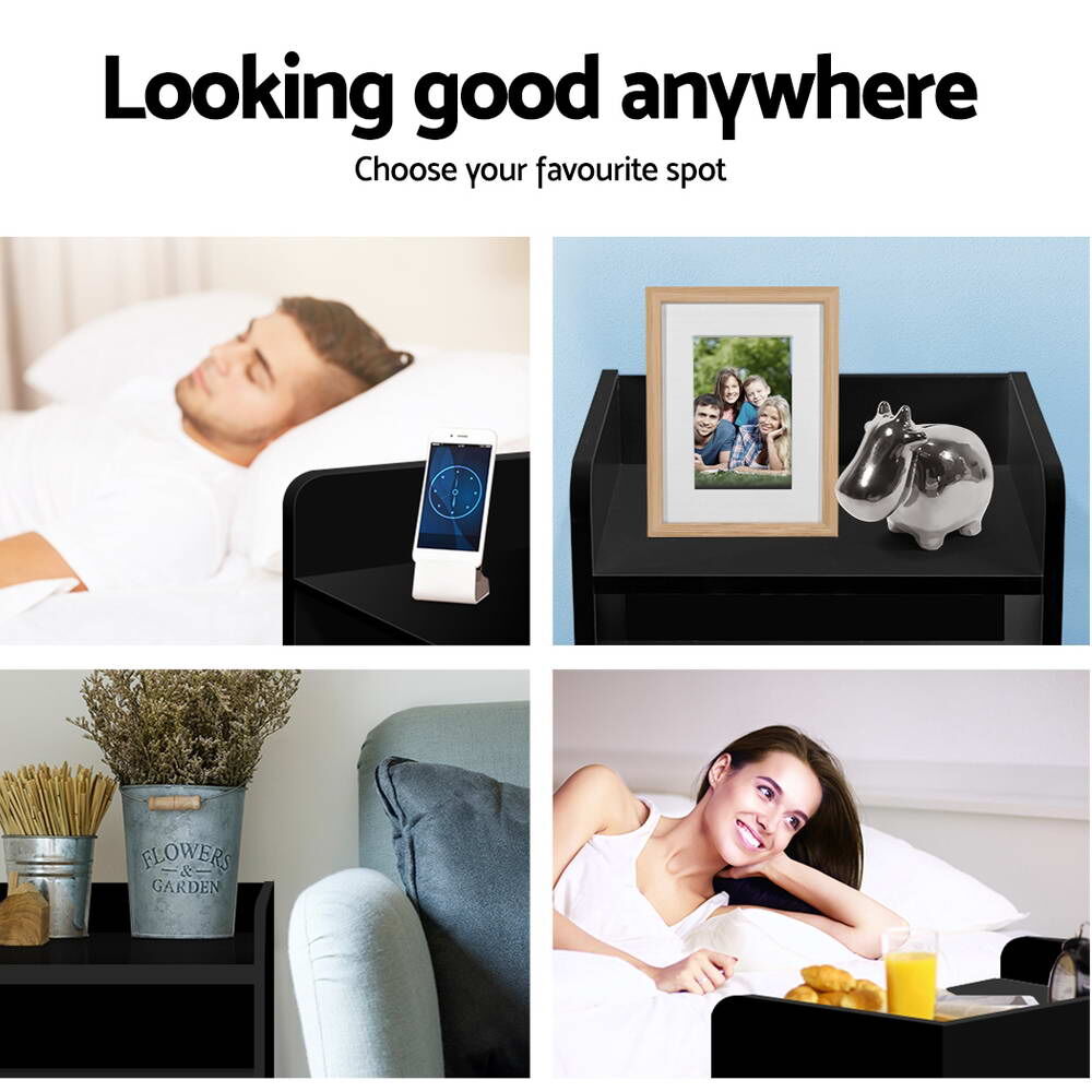 Artiss Bedside Table 1 Drawer with Shelf - FARA Black Price