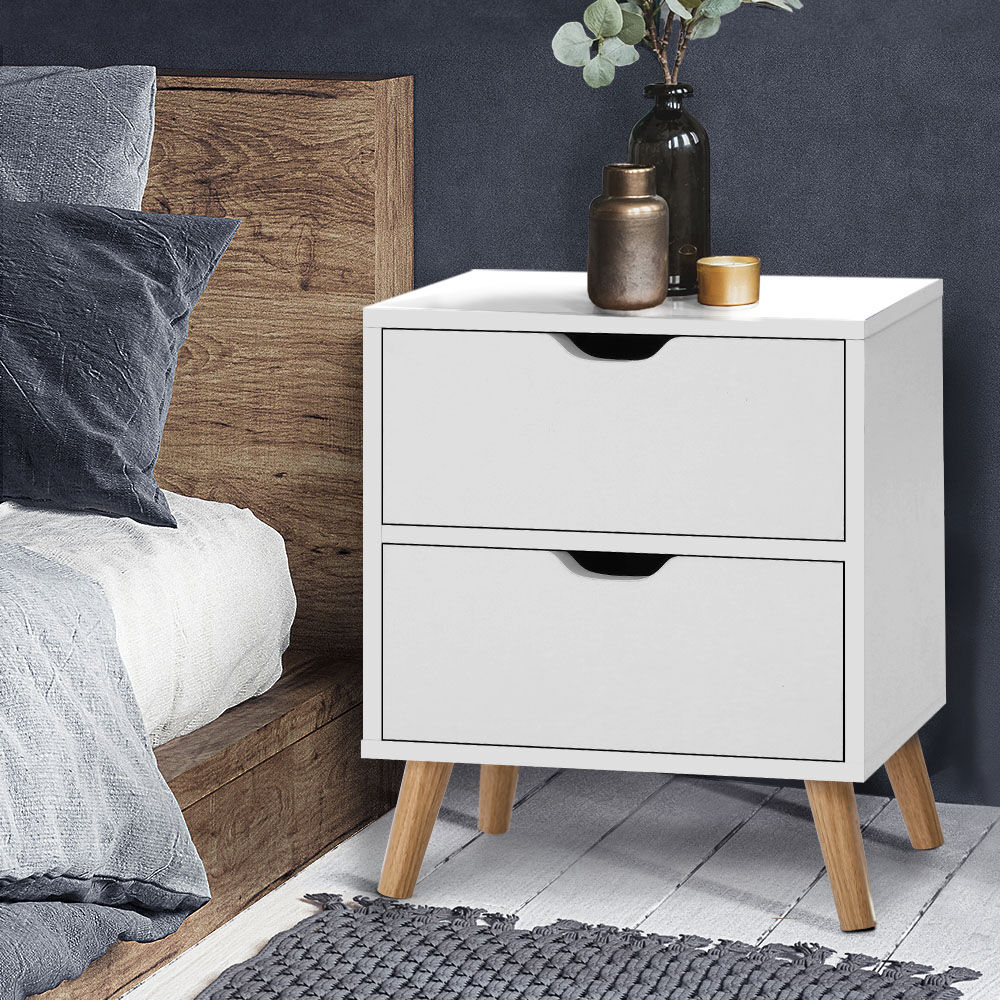 Artiss Bedside Table 2 Drawers - BODEN White Price