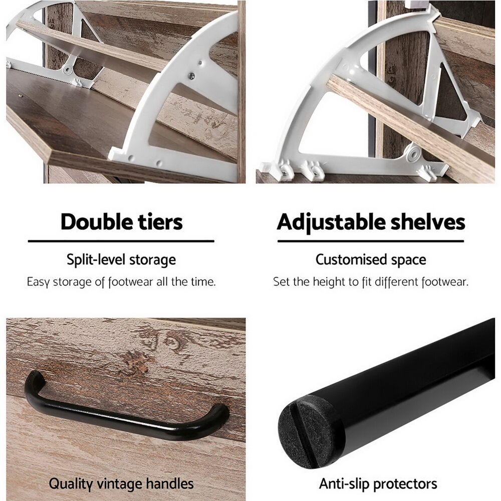 Artiss 12 Pair Wooden Vintage Shoe Rack Storage Cabinet - Wood Price
